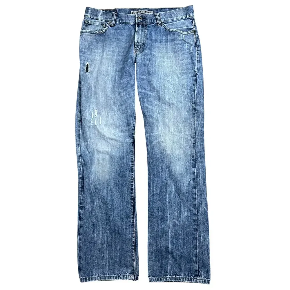 Y2K Express Jeans Kingston Classic Fit Straight Leg 34x32 Distressed Faded